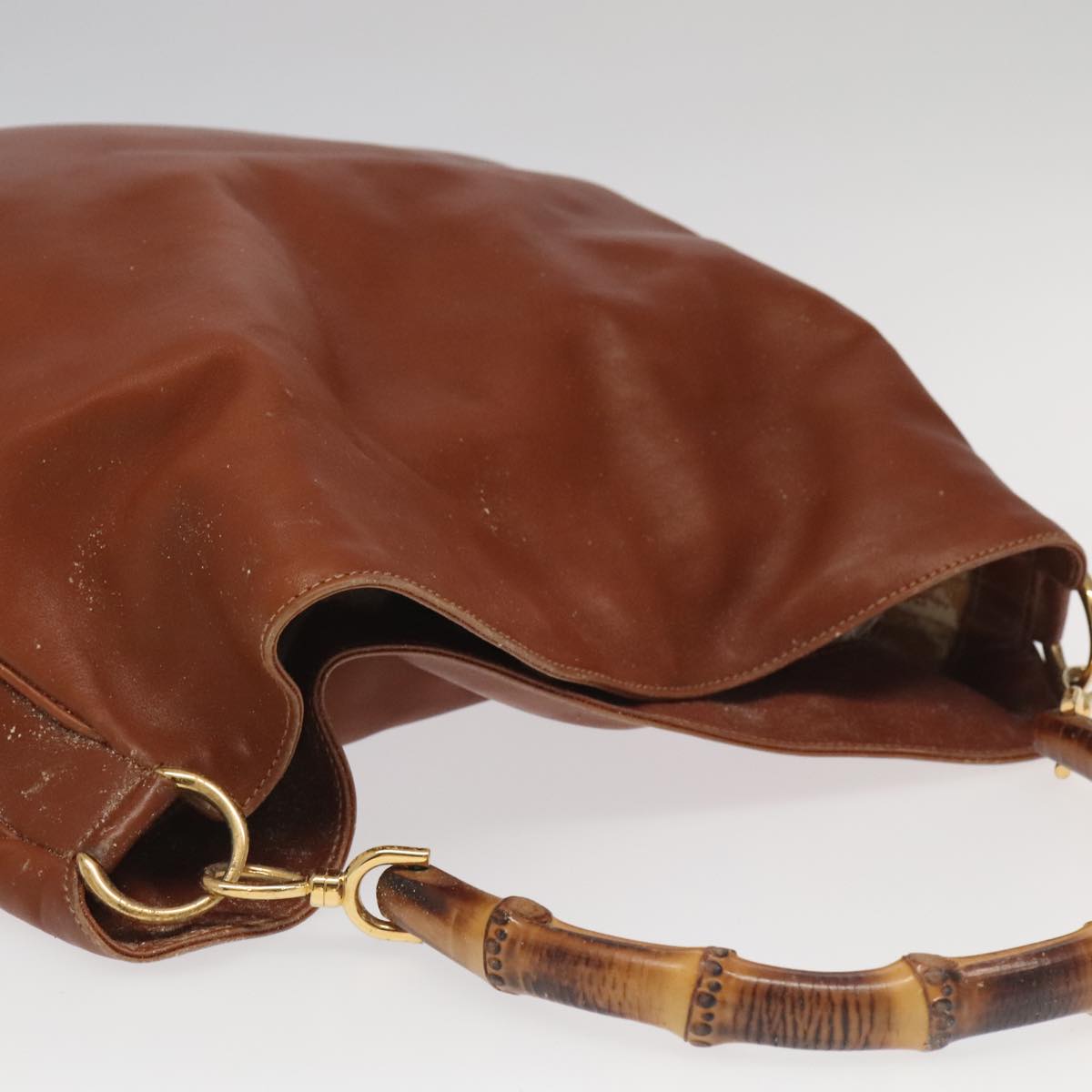 GUCCI Bamboo Hand Bag Leather 2way Brown Gold 001 1781 1577  bs19269
