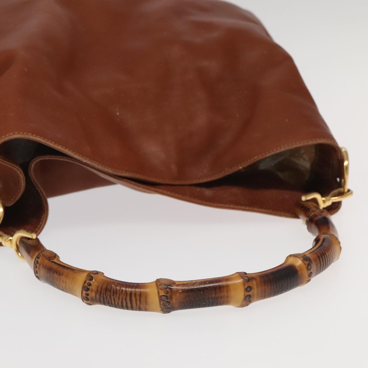 GUCCI Bamboo Hand Bag Leather 2way Brown Gold 001 1781 1577  bs19269