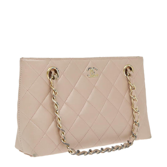 CHANEL Matelasse Chain Hand Bag Leather Pink Silver CC bs19287
