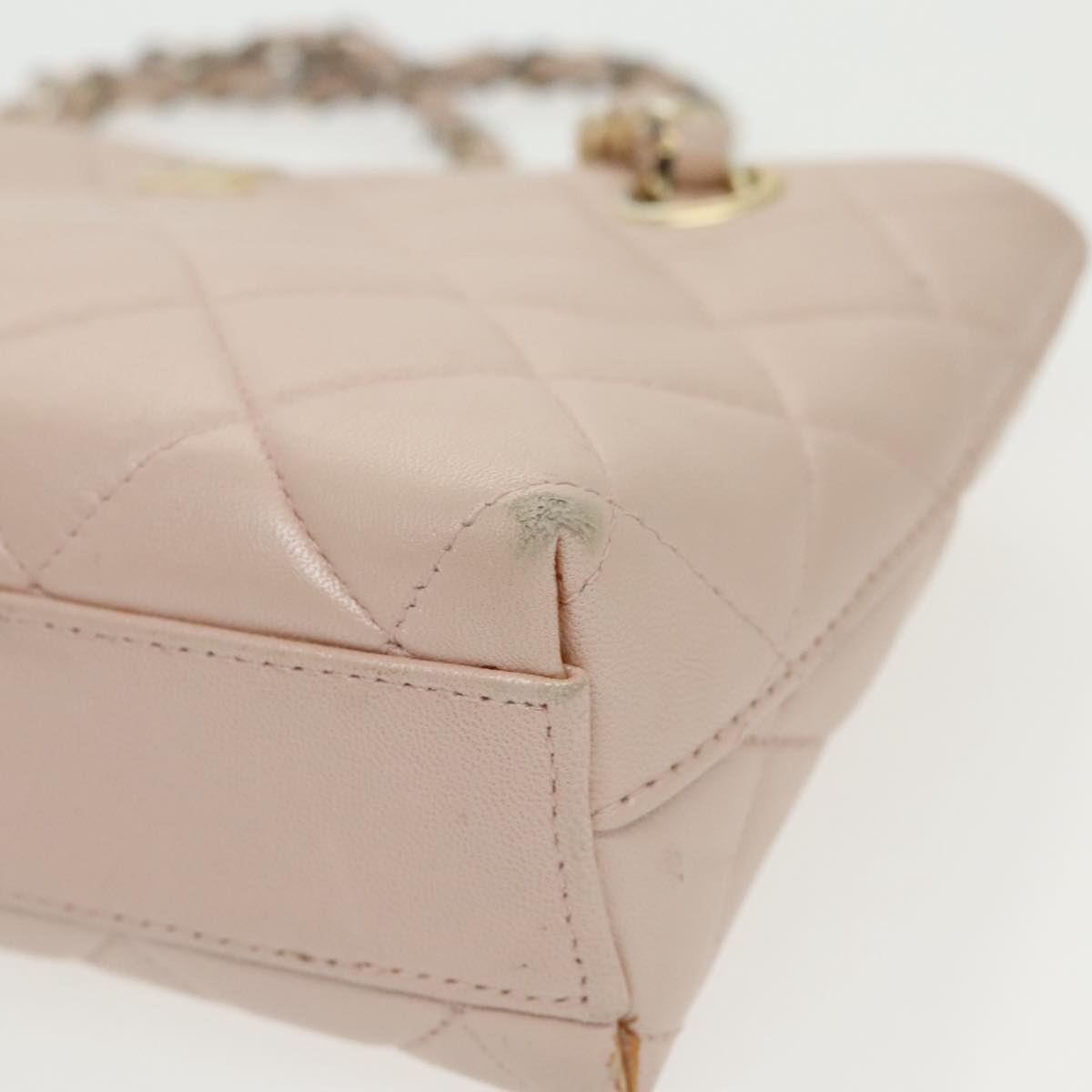 CHANEL Matelasse Chain Hand Bag Leather Pink Silver CC bs19287
