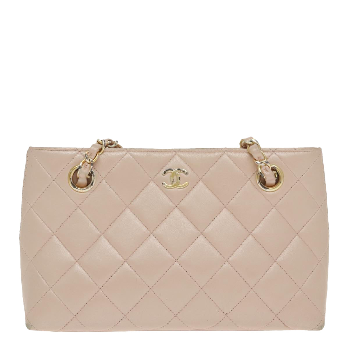 CHANEL Matelasse Chain Hand Bag Leather Pink Silver CC bs19287