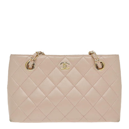 CHANEL Matelasse Chain Hand Bag Leather Pink Silver CC bs19287