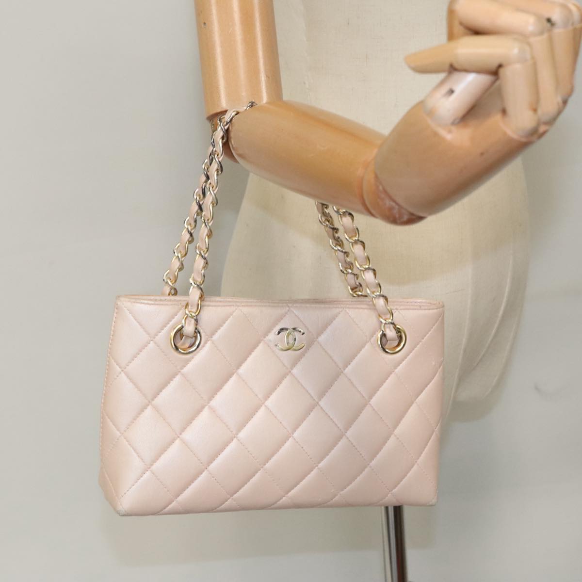 CHANEL Matelasse Chain Hand Bag Leather Pink Silver CC bs19287