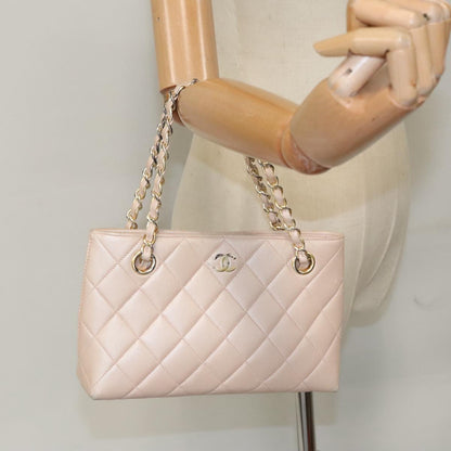 CHANEL Matelasse Chain Hand Bag Leather Pink Silver CC bs19287