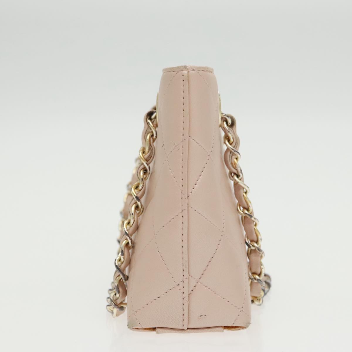 CHANEL Matelasse Chain Hand Bag Leather Pink Silver CC bs19287