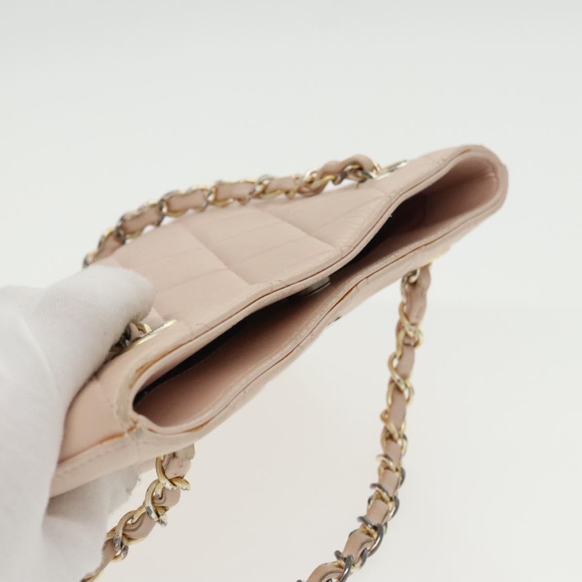 CHANEL Matelasse Chain Hand Bag Leather Pink Silver CC bs19287