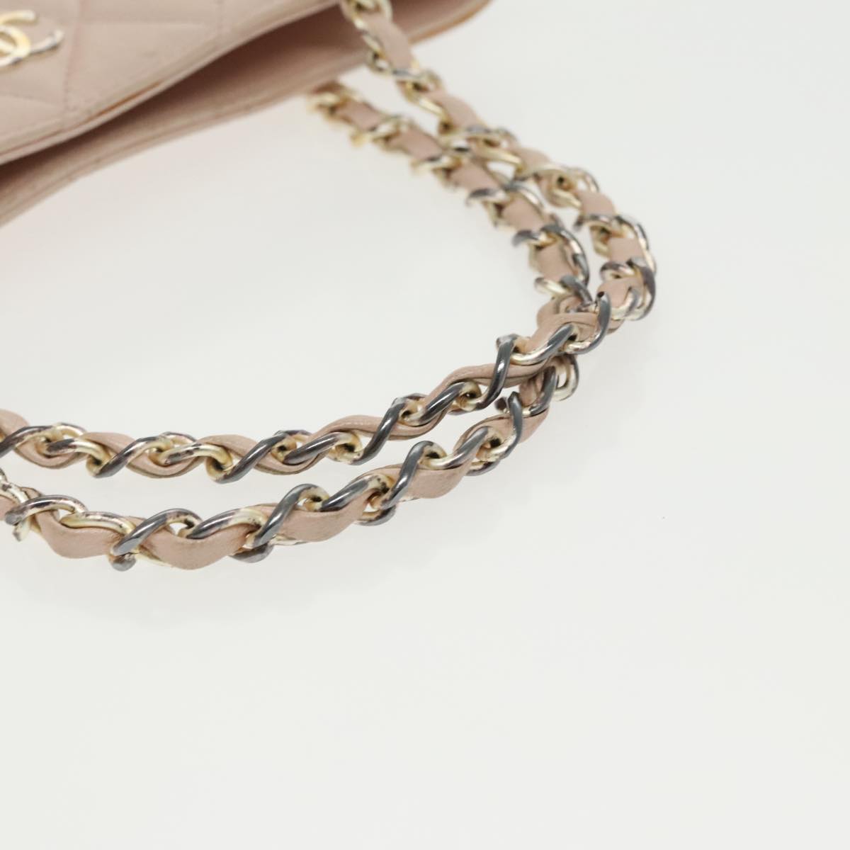 CHANEL Matelasse Chain Hand Bag Leather Pink Silver CC bs19287