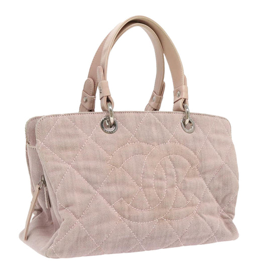 CHANEL Matelasse COCO Mark Hand Bag Canvas Pink Silver CC bs19387