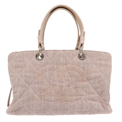 CHANEL Matelasse COCO Mark Hand Bag Canvas Pink Silver CC bs19387