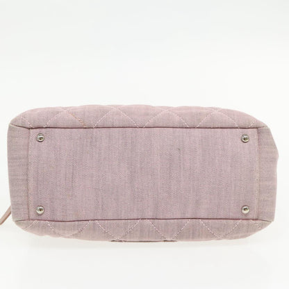 CHANEL Matelasse COCO Mark Hand Bag Canvas Pink Silver CC bs19387