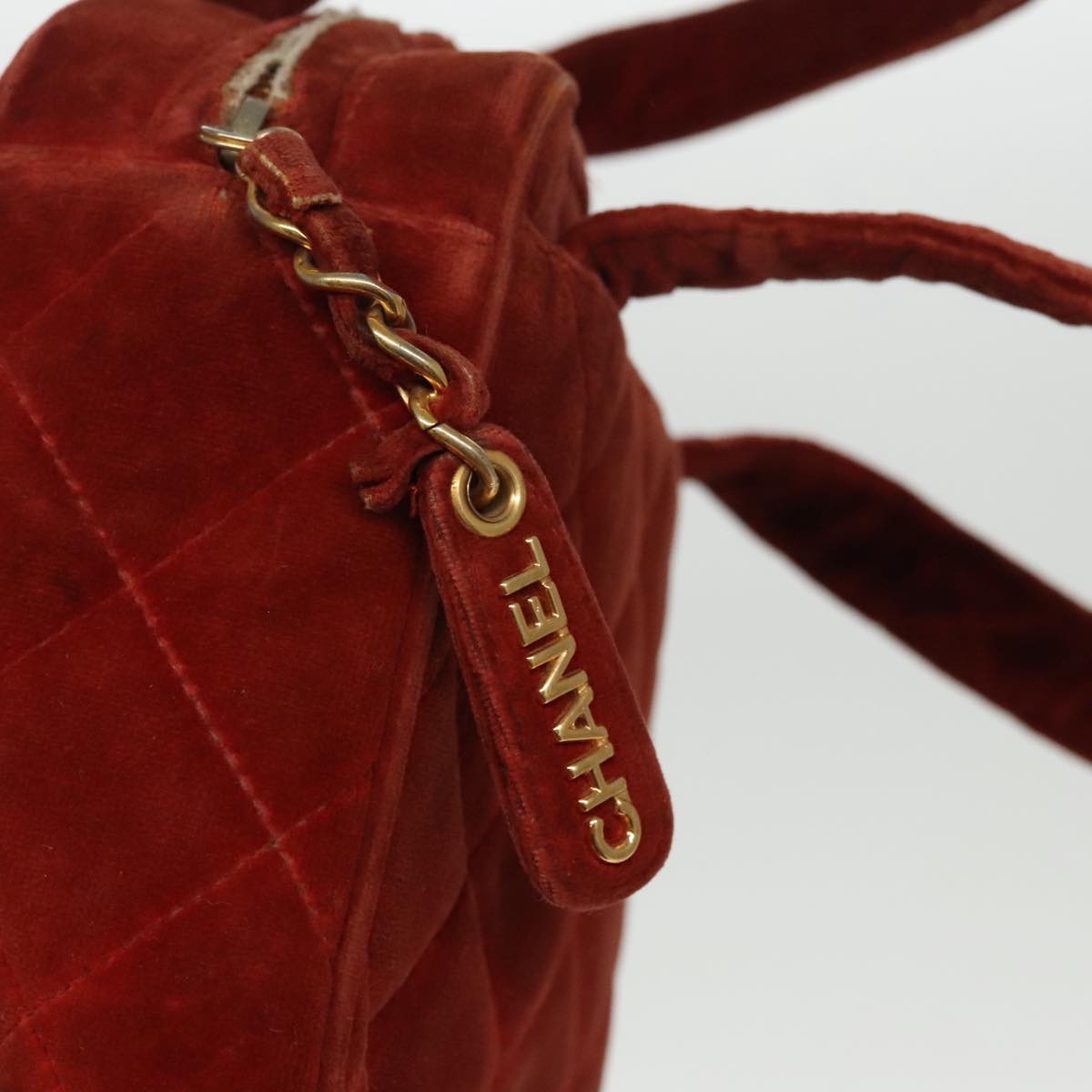 CHANEL Matelasse Hand Bag Velor Orange Gold CC bs19395