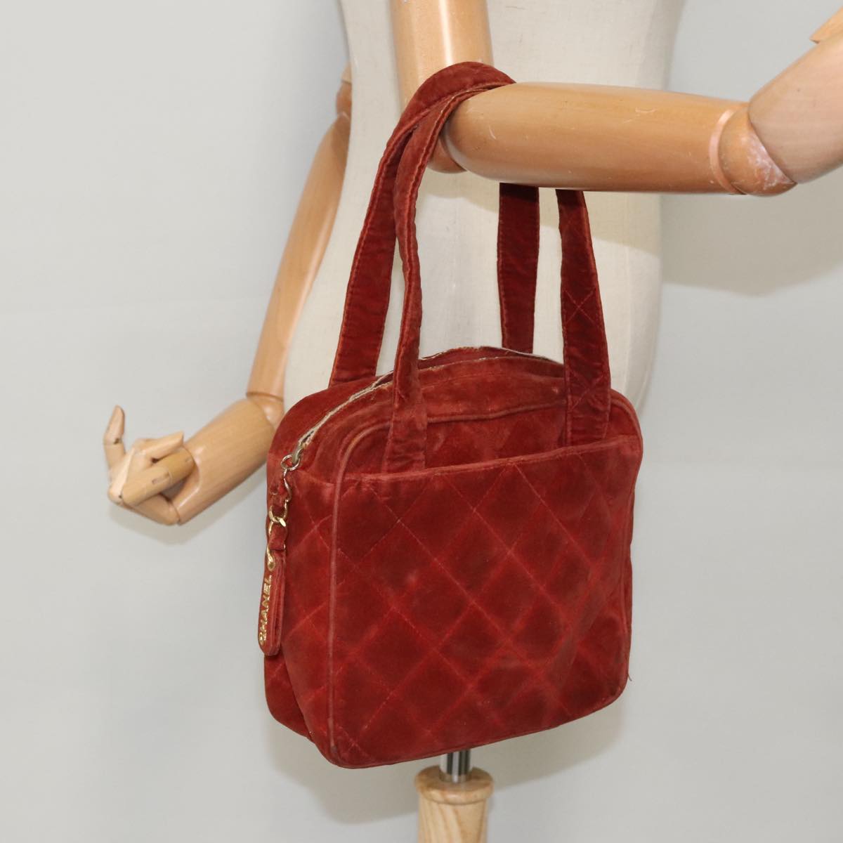 CHANEL Matelasse Hand Bag Velor Orange Gold CC bs19395