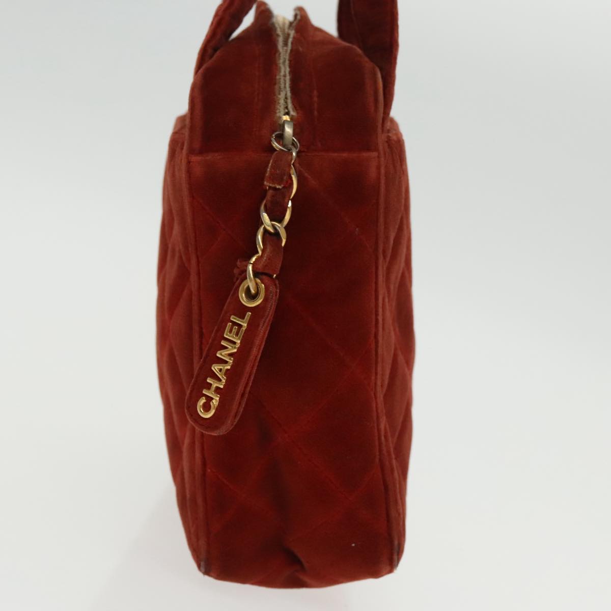 CHANEL Matelasse Hand Bag Velor Orange Gold CC bs19395