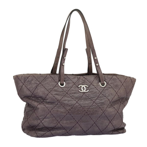 CHANEL Wild Stitch Tote Bag Leather Purple Silver CC bs19398