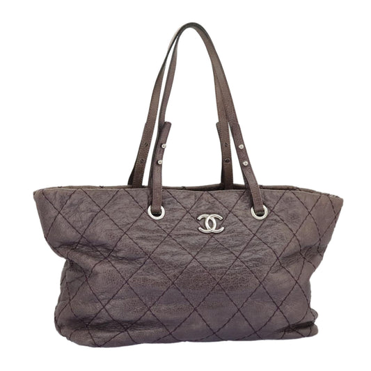 CHANEL Wild Stitch Tote Bag Leather Purple Silver CC bs19398
