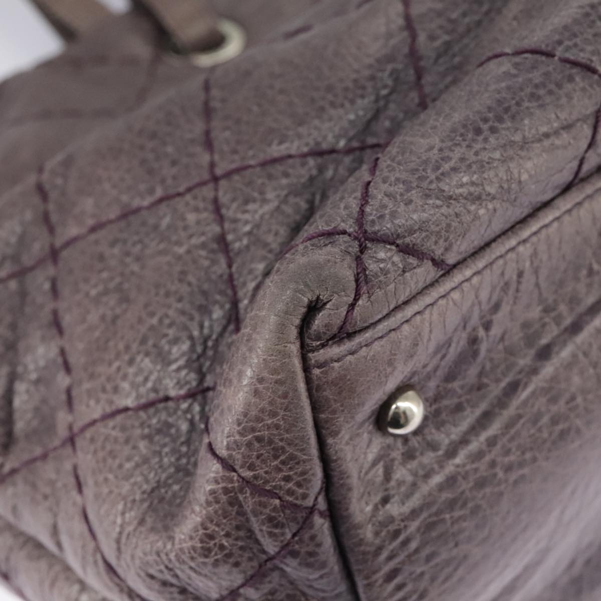 CHANEL Wild Stitch Tote Bag Leather Purple Silver CC bs19398
