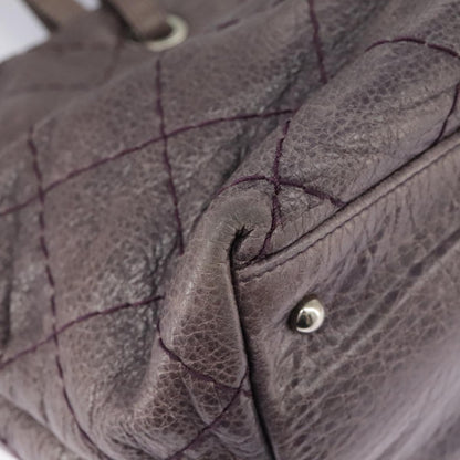 CHANEL Wild Stitch Tote Bag Leather Purple Silver CC bs19398