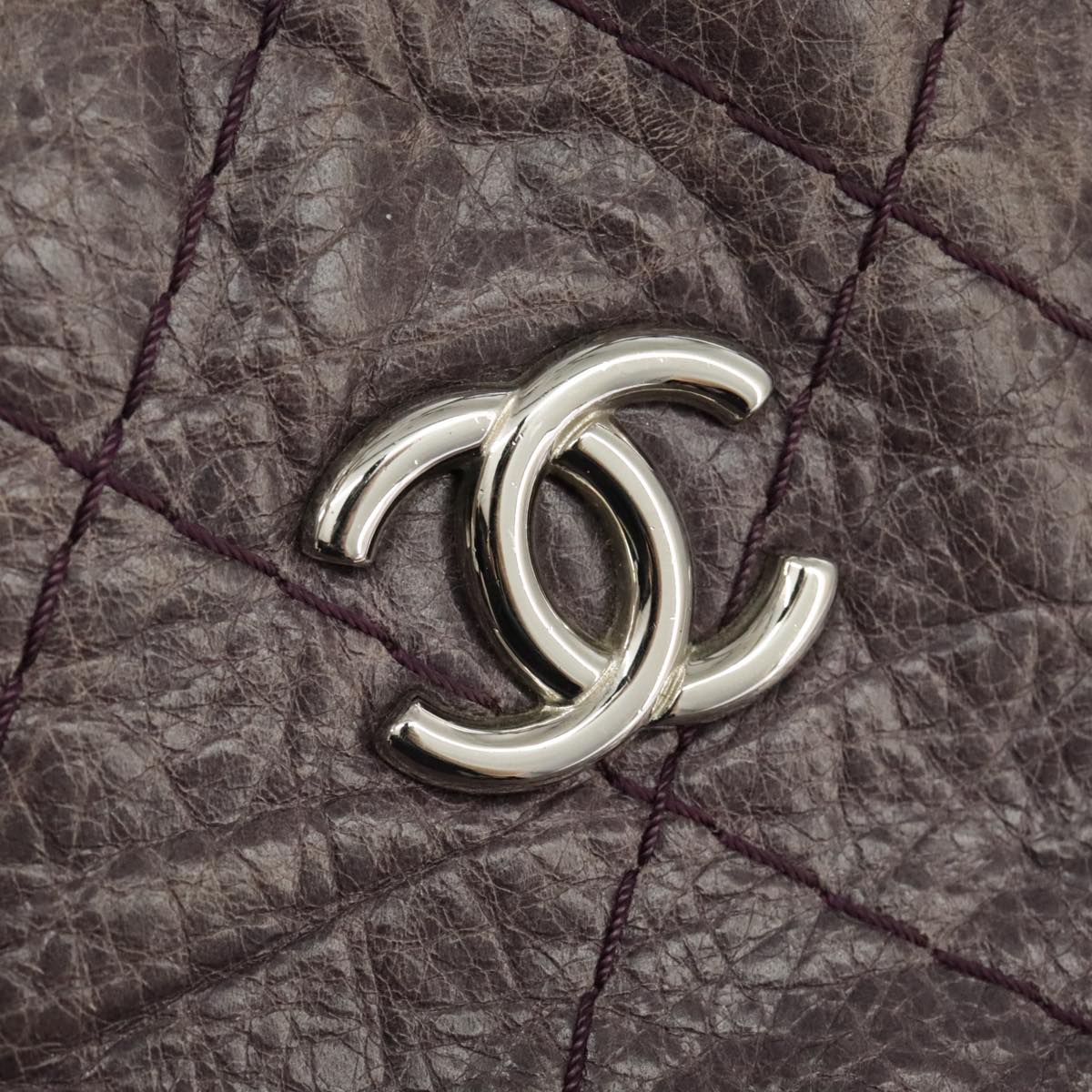 CHANEL Wild Stitch Tote Bag Leather Purple Silver CC bs19398