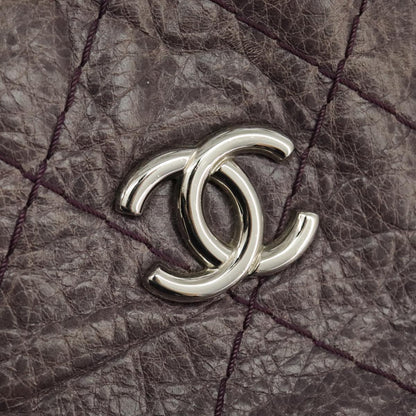 CHANEL Wild Stitch Tote Bag Leather Purple Silver CC bs19398