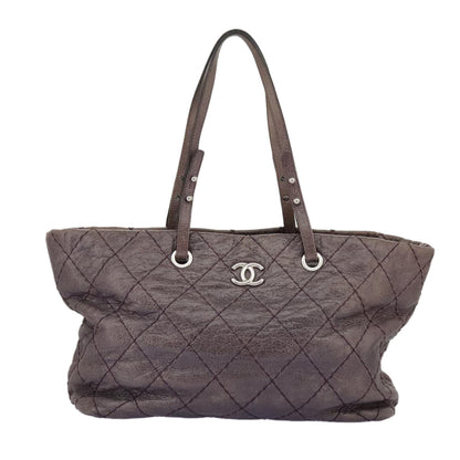 CHANEL Wild Stitch Tote Bag Leather Purple Silver CC bs19398