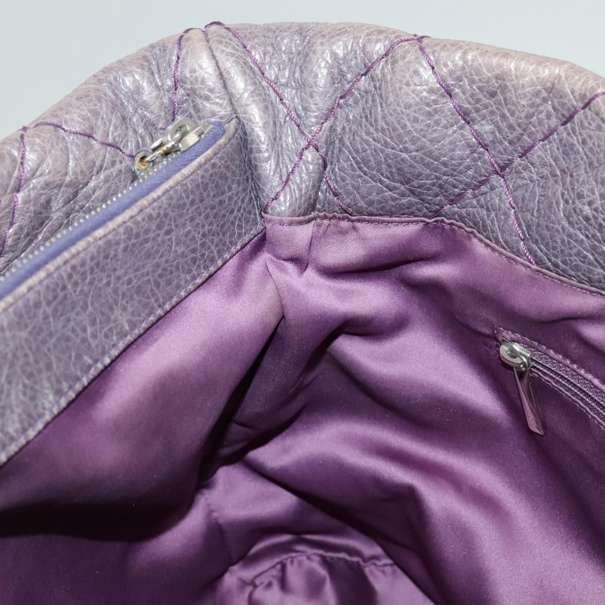 CHANEL Wild Stitch Tote Bag Leather Purple Silver CC bs19398