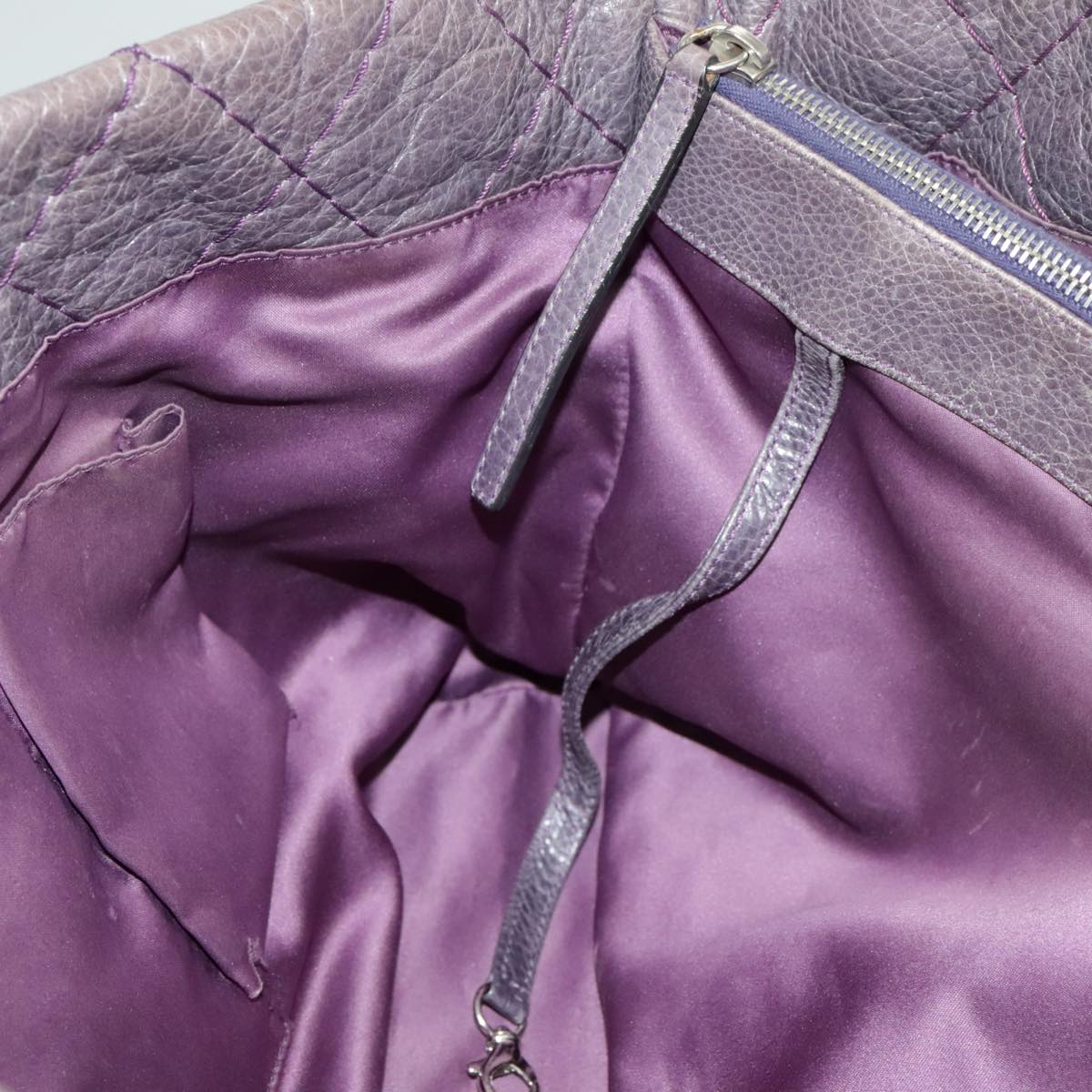 CHANEL Wild Stitch Tote Bag Leather Purple Silver CC bs19398