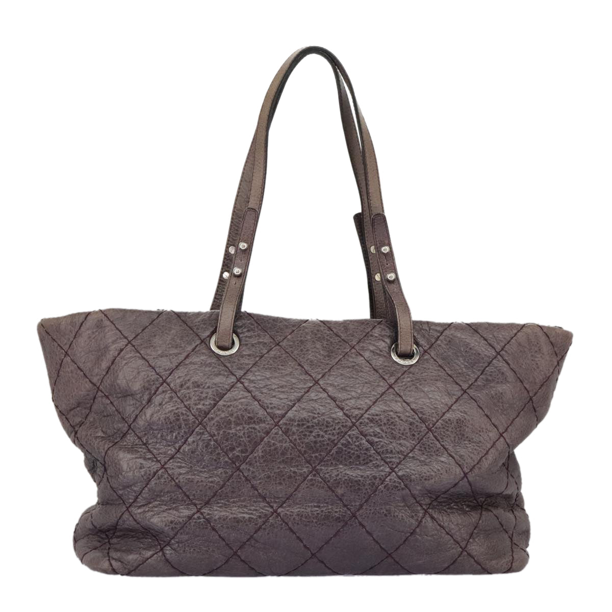 CHANEL Wild Stitch Tote Bag Leather Purple Silver CC bs19398