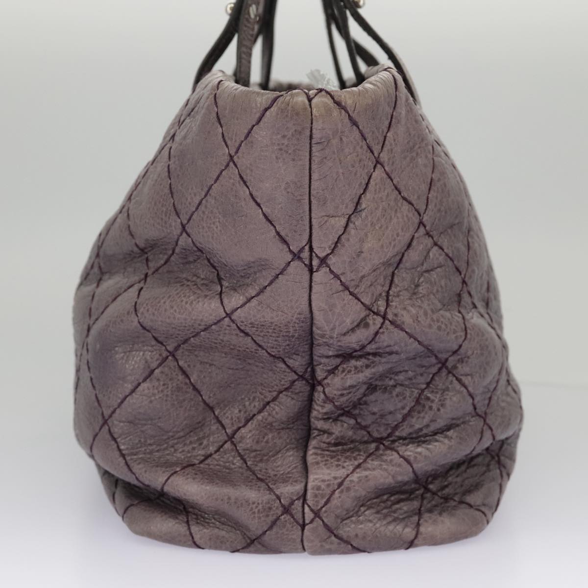 CHANEL Wild Stitch Tote Bag Leather Purple Silver CC bs19398