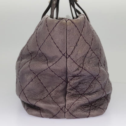 CHANEL Wild Stitch Tote Bag Leather Purple Silver CC bs19398
