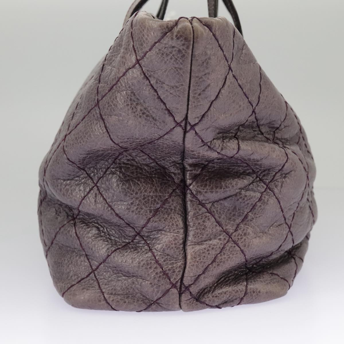 CHANEL Wild Stitch Tote Bag Leather Purple Silver CC bs19398