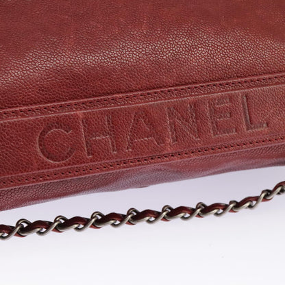 CHANEL Chain Hand Bag Caviar Skin Beige Silver CC bs19418