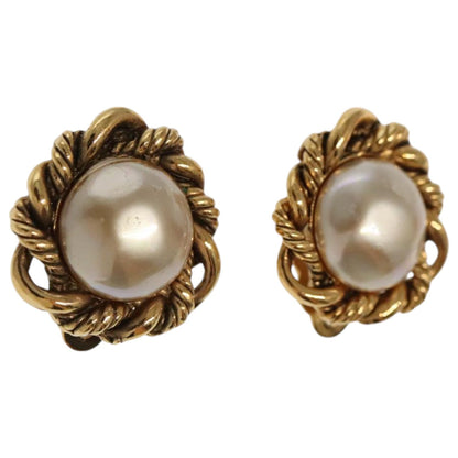 CHANEL Pearl Earring metal Gold Tone CC bs19423