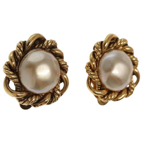CHANEL Pearl Earring metal Gold Tone CC bs19423