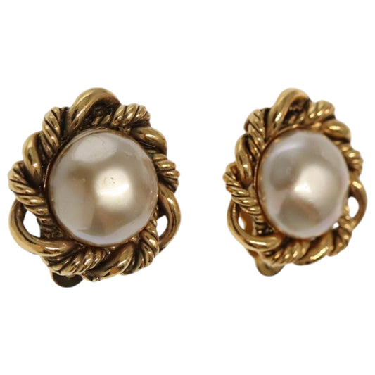 CHANEL Pearl Earring metal Gold Tone CC bs19423