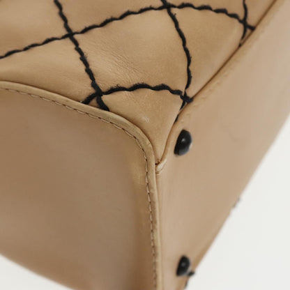 CHANEL Matelasse Wild Stitch Hand Bag Leather Beige CC bs19424