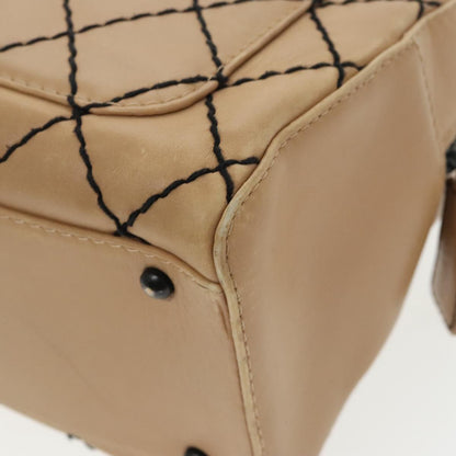 CHANEL Matelasse Wild Stitch Hand Bag Leather Beige CC bs19424