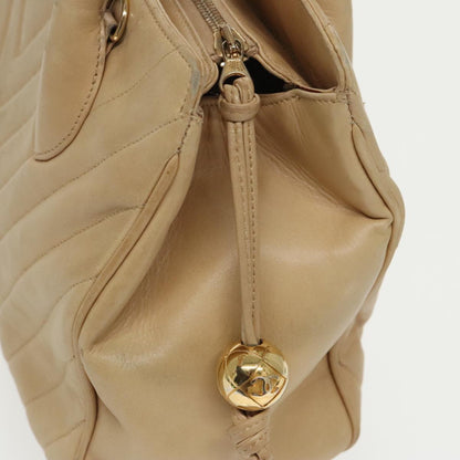 CHANEL V Stitch Hand Bag Leather 2way Beige Gold CC bs19426