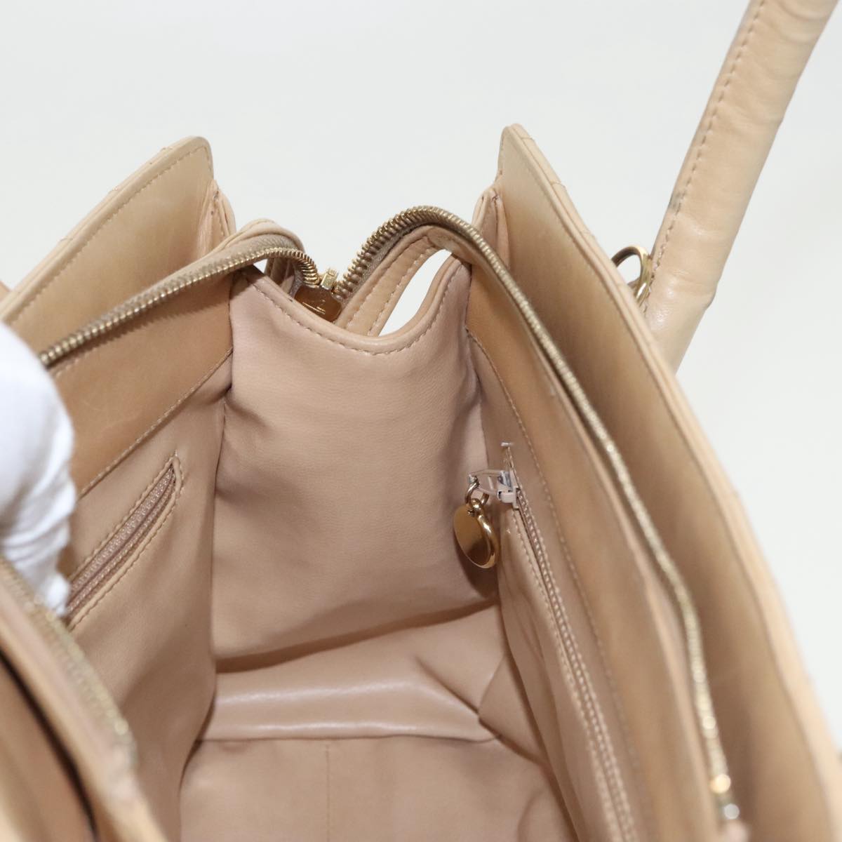 CHANEL V Stitch Hand Bag Leather 2way Beige Gold CC bs19426