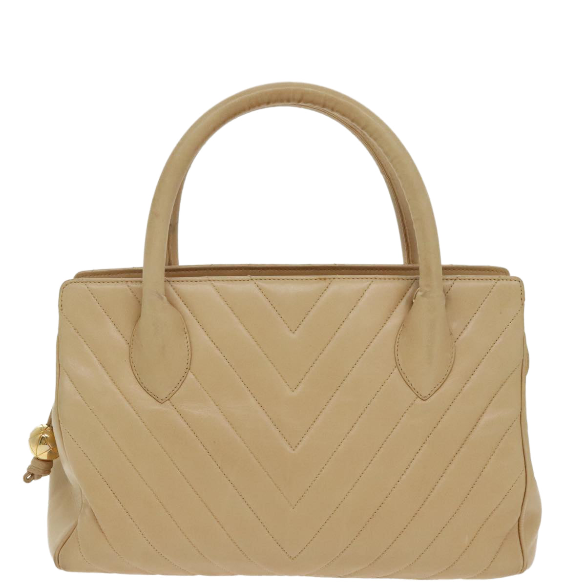 CHANEL V Stitch Hand Bag Leather 2way Beige Gold CC bs19426