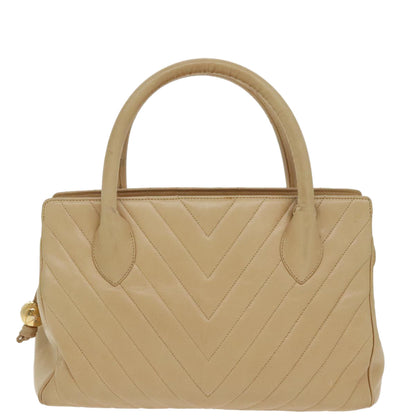 CHANEL V Stitch Hand Bag Leather 2way Beige Gold CC bs19426