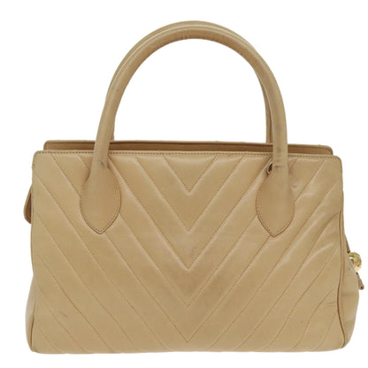 CHANEL V Stitch Hand Bag Leather 2way Beige Gold CC bs19426