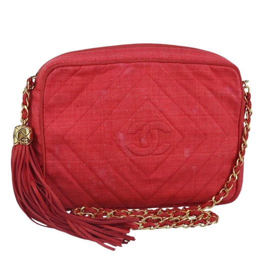 CHANEL Chain Shoulder Bag Canvas Red Gold CC bs19429