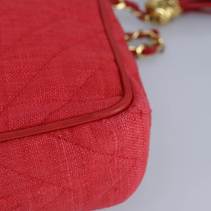CHANEL Chain Shoulder Bag Canvas Red Gold CC bs19429