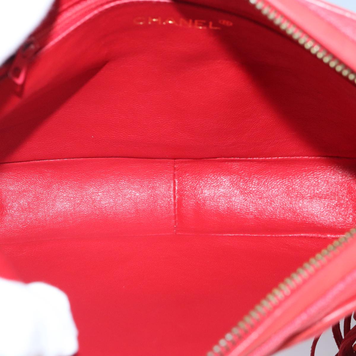 CHANEL Chain Shoulder Bag Canvas Red Gold CC bs19429