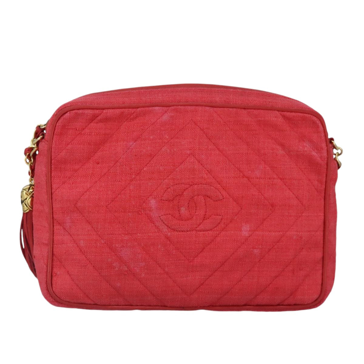 CHANEL Chain Shoulder Bag Canvas Red Gold CC bs19429