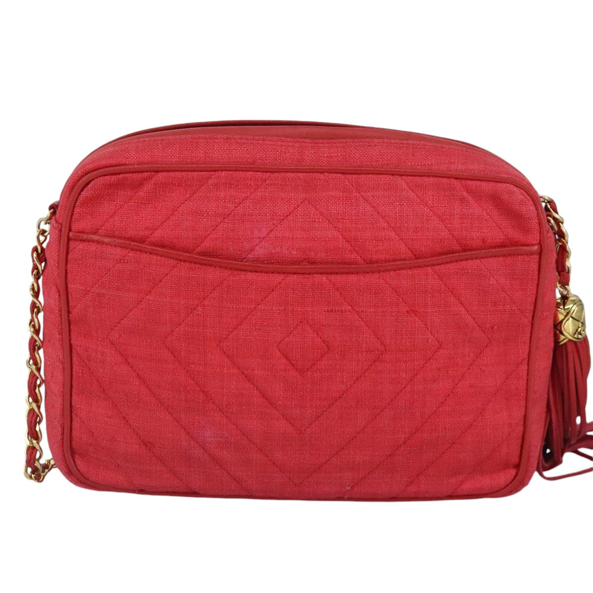 CHANEL Chain Shoulder Bag Canvas Red Gold CC bs19429