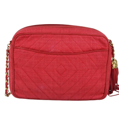 CHANEL Chain Shoulder Bag Canvas Red Gold CC bs19429