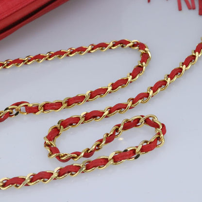 CHANEL Chain Shoulder Bag Canvas Red Gold CC bs19429