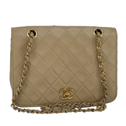 CHANEL Matelasse Chain Hand Bag Lamb Skin Beige Gold CC bs19431