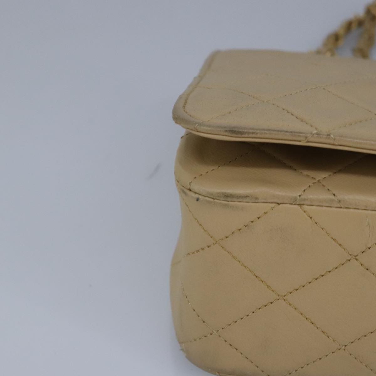 CHANEL Matelasse Chain Hand Bag Lamb Skin Beige Gold CC bs19431